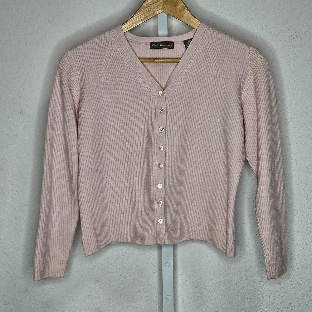 Vintage Valerie‎ Separates Merino Wool Ribbed Pink Button Cardigan Sweater Large